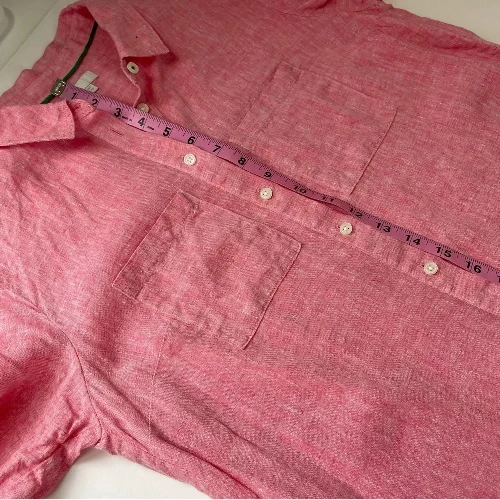 Boden Shirt Womens 4P Petite Pink Green White Button Up Cotton Collared Tunic - Picture 9 of 10